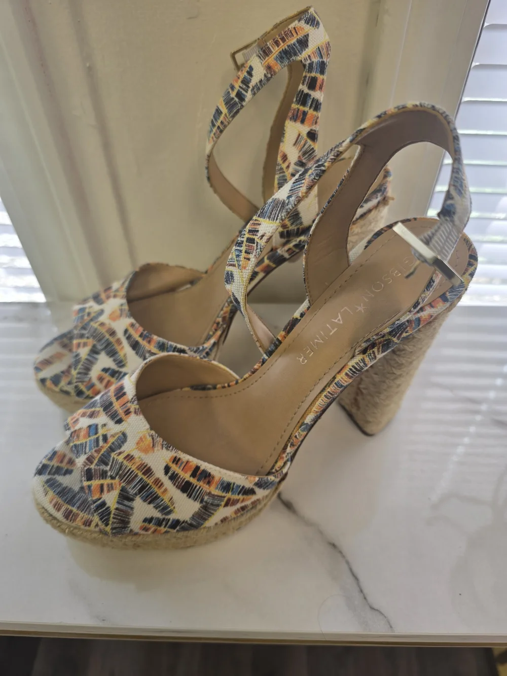 Gibson Latimer White Multicolor Pattern Wedge Sandals